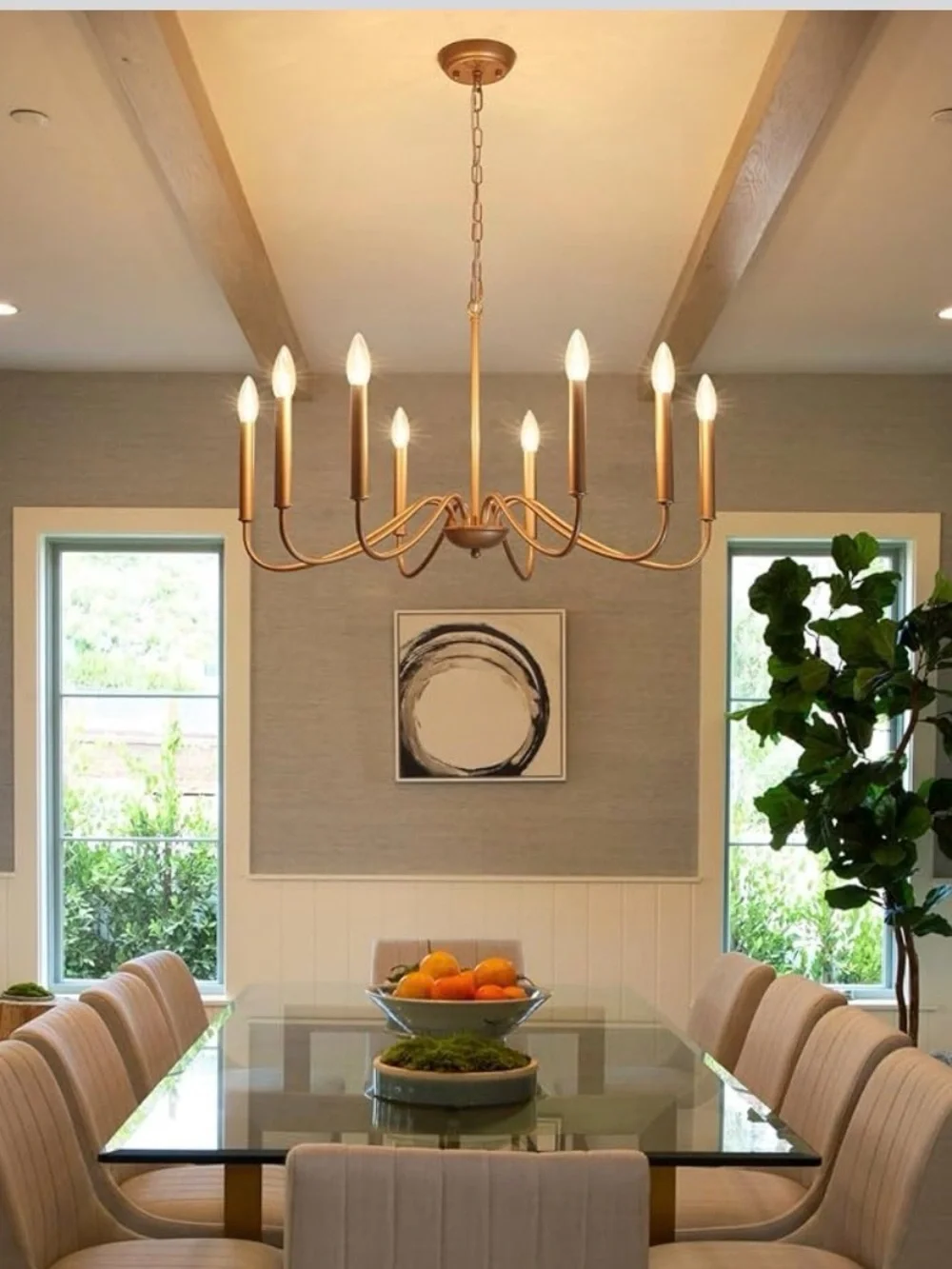 Antique Gold Farmhouse Chandelier, 8 Light Rustic Lighting Fixture Modern